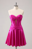 Fucsia A-Line Sweetheart Corsetto corsetto corto Abiti Da Laurea
