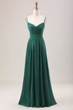 Verde scuro A Line Abito lungo da damigella d'onore in chiffon