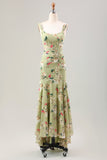 Abito da sposa a sirena verde grande fiore corsetto ospite