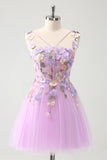 Viola A Line Halter Fiori Tulle Abito corto Laurea