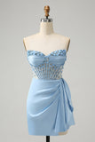 Sparkly Blue Aderente Sweetheart Corsetto Abito Da Laurea con perline