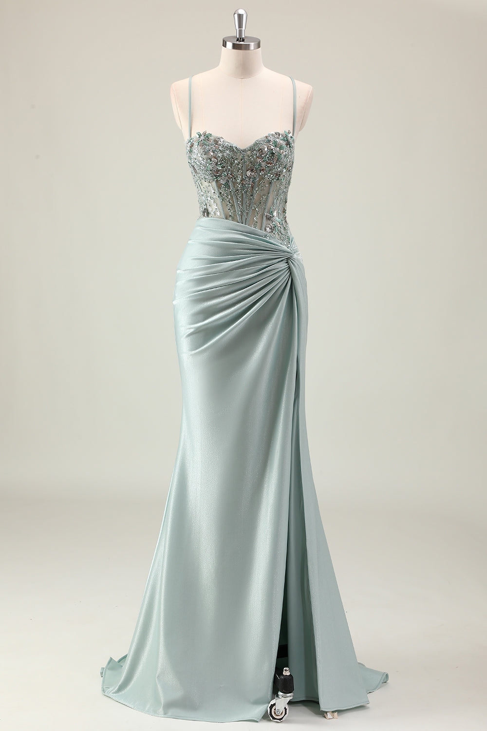 Dark Navy Mermaid Sparkly paillettes Spaghetti Straps Prom Dress con fessura