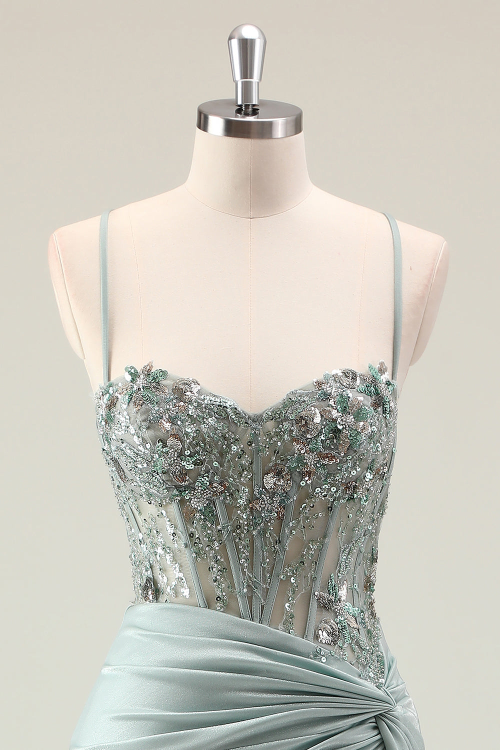 Dark Navy Mermaid Sparkly paillettes Spaghetti Straps Prom Dress con fessura