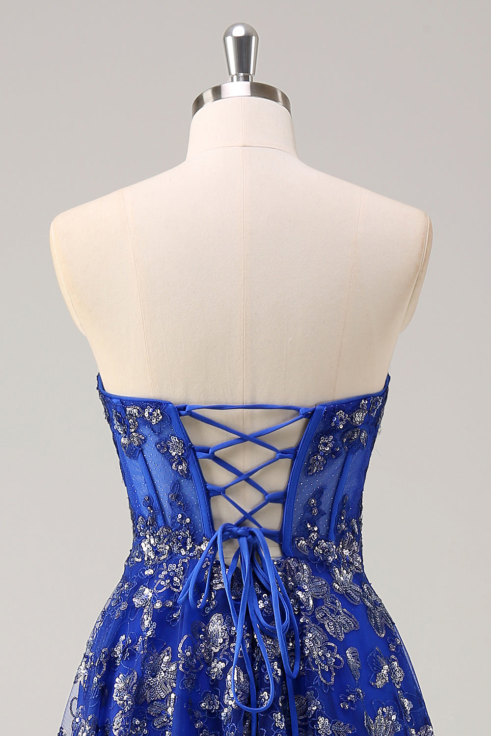 Royal Blue A Line senza spalline Appliques Corsetto Abito da ballo lungo con fessura