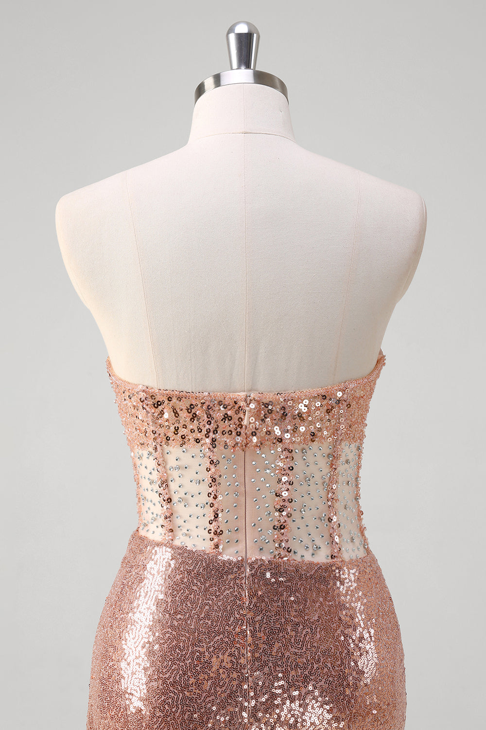 Scintillante rosa dorata sirena corsetto lungo abito da cerimonia con paillettes
