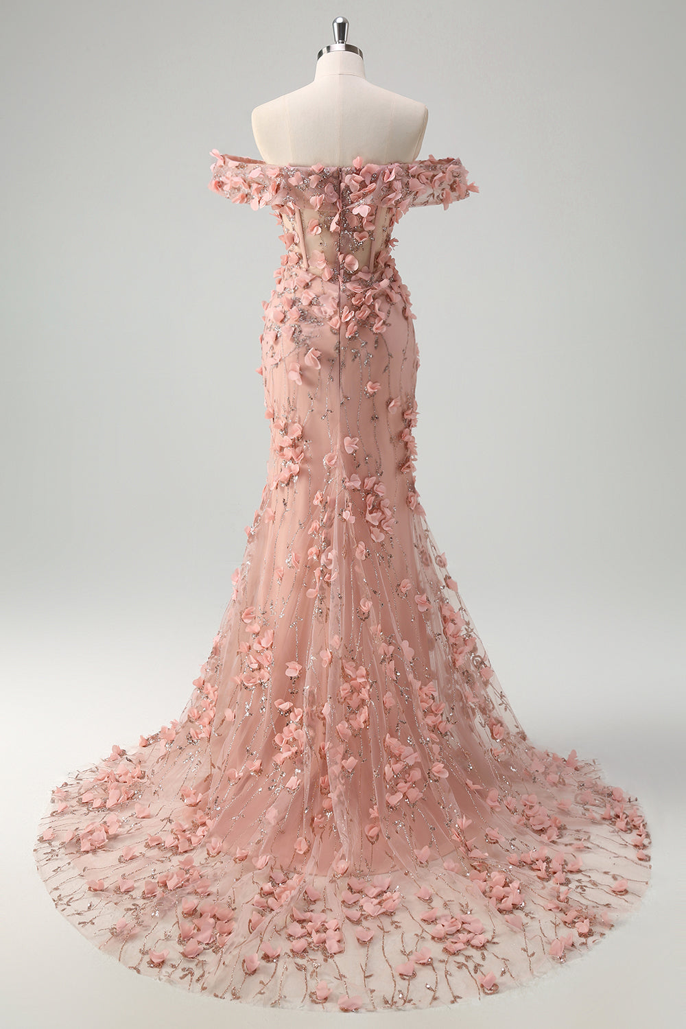 Blush sirena fuori dalla spalla fessura lungo abito da ballo con fiori 3D