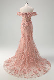 Blush sirena fuori dalla spalla fessura lungo abito da ballo con fiori 3D