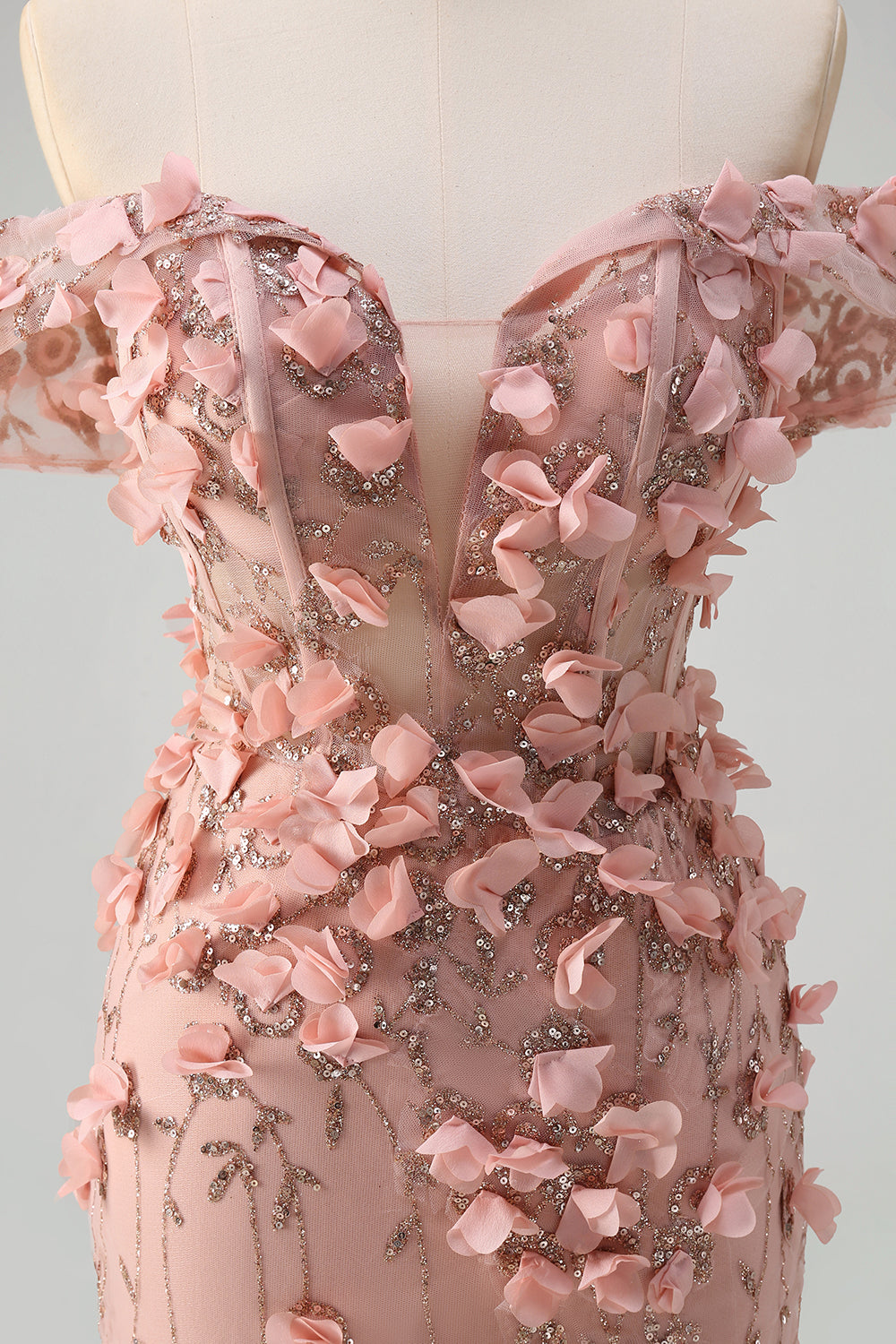 Blush sirena fuori dalla spalla fessura lungo abito da ballo con fiori 3D