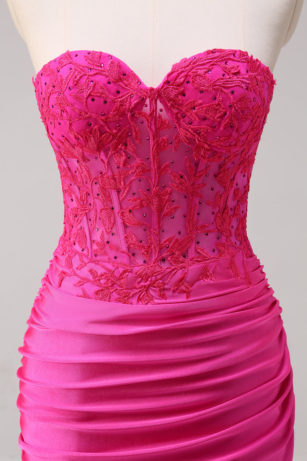 Corsetto fucsia sirena senza spalline increspato corsetto lungo abito da ballo con fessura