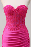 Corsetto fucsia sirena senza spalline increspato corsetto lungo abito da ballo con fessura