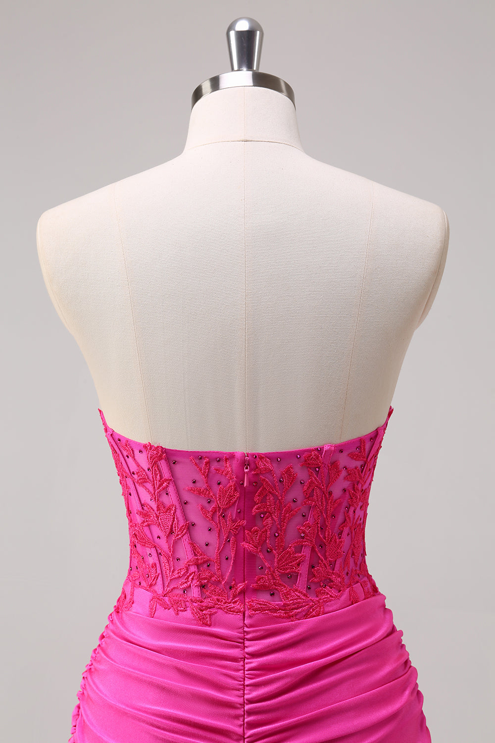 Corsetto fucsia sirena senza spalline increspato corsetto lungo abito da ballo con fessura