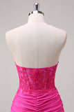 Corsetto fucsia sirena senza spalline increspato corsetto lungo abito da ballo con fessura
