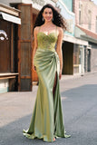 Sirena corsetto verde militare lace up posteriore lungo abito da cerimonia con fessura