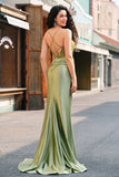 Sirena corsetto verde militare lace up posteriore lungo abito da cerimonia con fessura