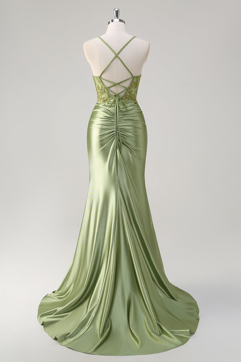 Sirena corsetto verde militare lace up posteriore lungo abito da cerimonia con fessura