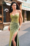 Sirena corsetto verde militare lace up posteriore lungo abito da cerimonia con fessura