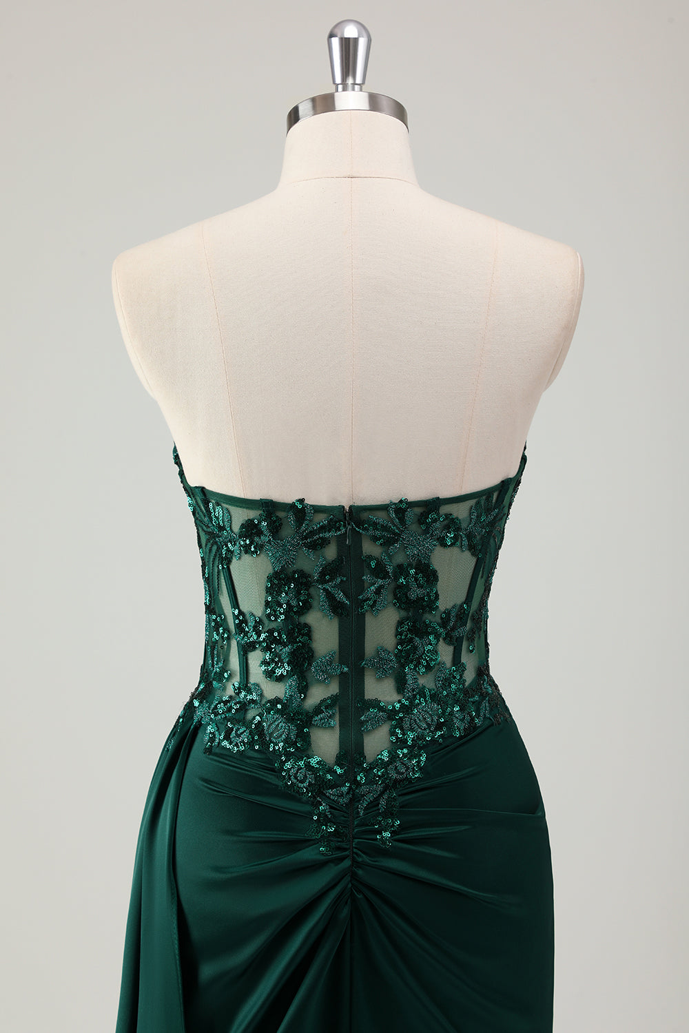 Scintillante verde scuro sirena corsetto a cuore lungo abito da ballo con fessura