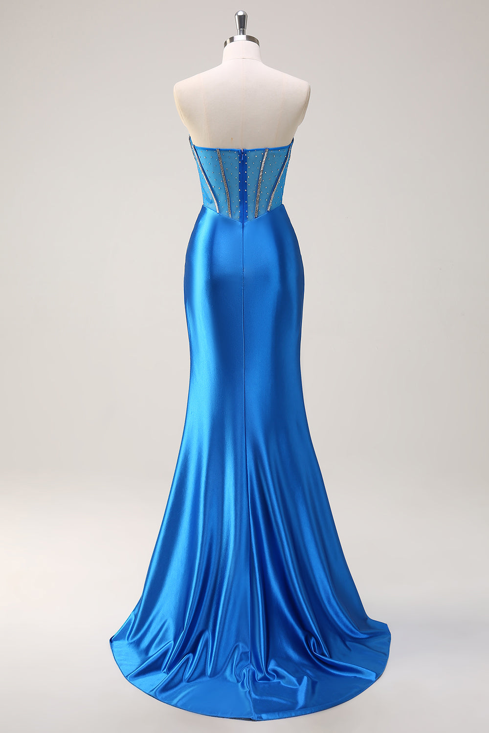 Blue Mermaid senza spalline corsetto in rilievo Abito da cerimonia con fessura