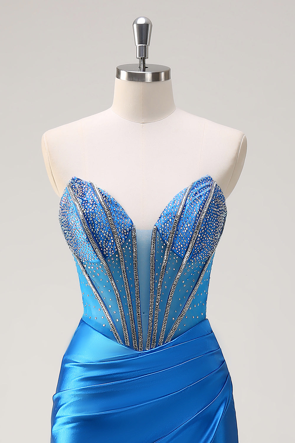 Blue Mermaid senza spalline corsetto in rilievo Abito da cerimonia con fessura