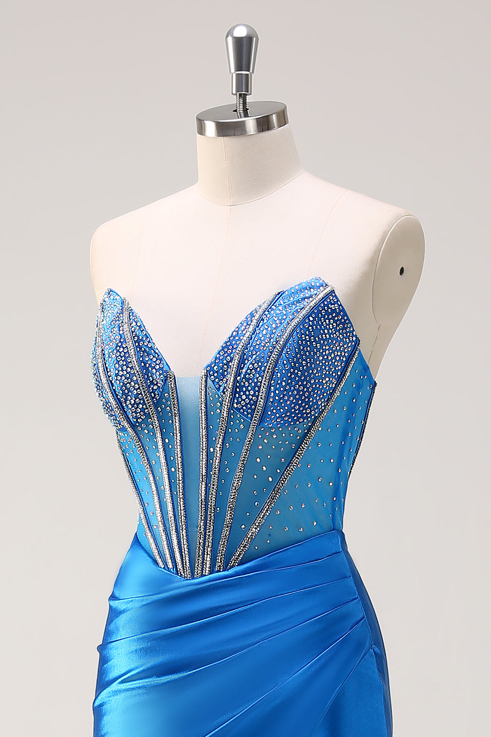 Blue Mermaid senza spalline corsetto in rilievo Abito da cerimonia con fessura