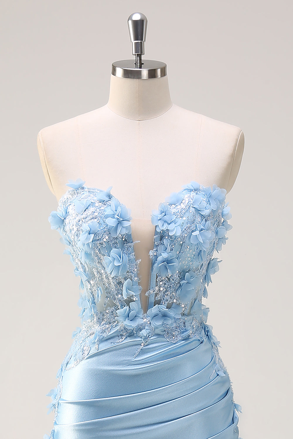 Cielo blu sirena senza spalline paillettes Abito da cerimonia con appliques