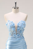 Cielo blu sirena senza spalline paillettes Abito da cerimonia con appliques