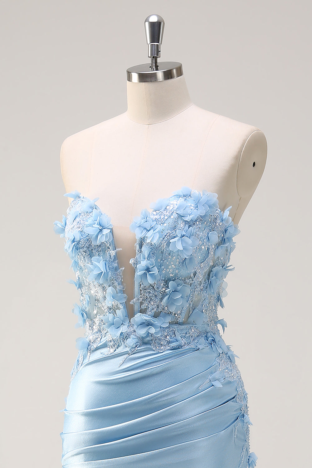 Cielo blu sirena senza spalline paillettes Abito da cerimonia con appliques