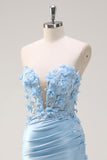 Cielo blu sirena senza spalline paillettes Abito da cerimonia con appliques
