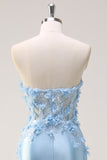 Cielo blu sirena senza spalline paillettes Abito da cerimonia con appliques