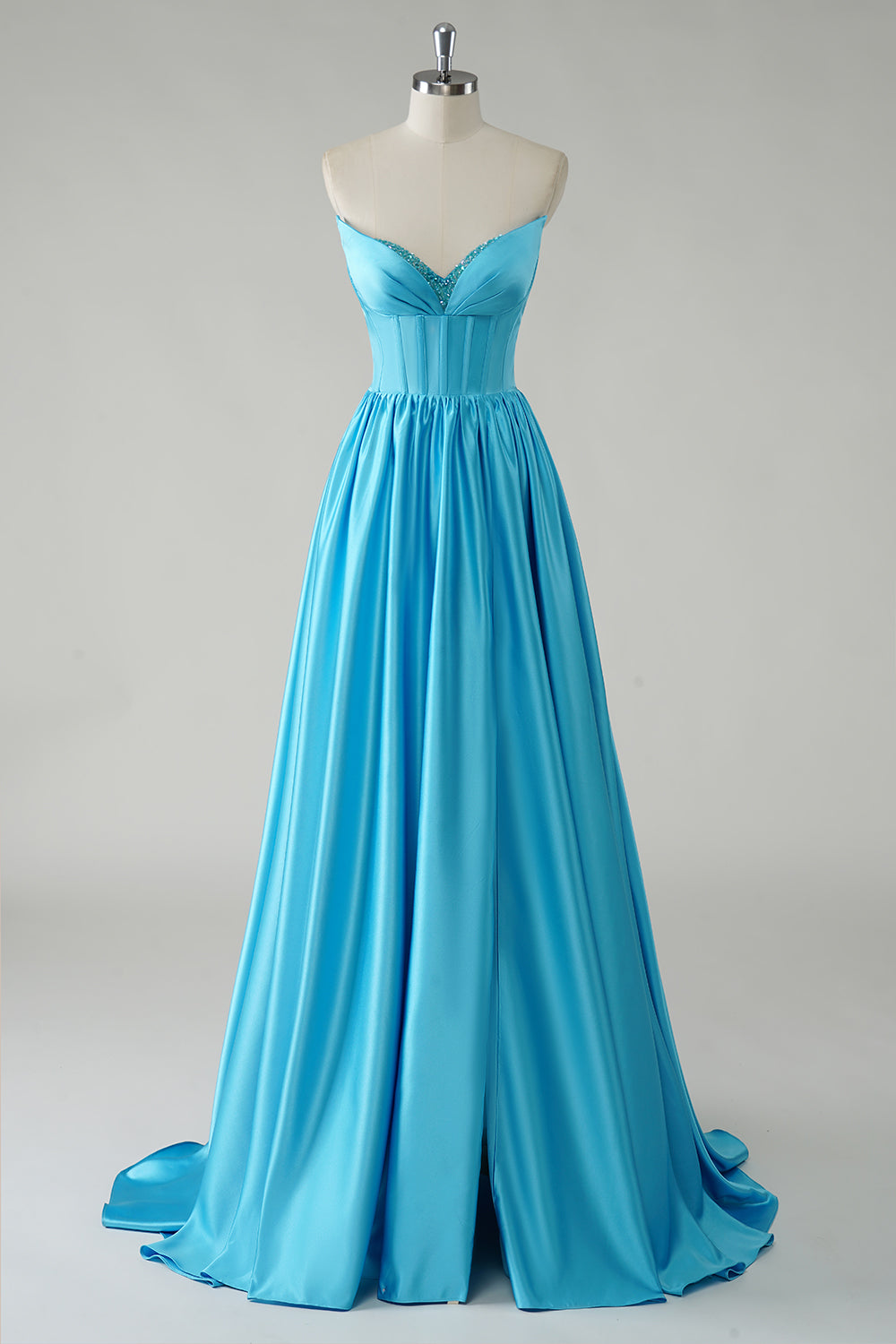 Blu A-Line senza spalline paillettes corsetto lungo Abito da cerimonia