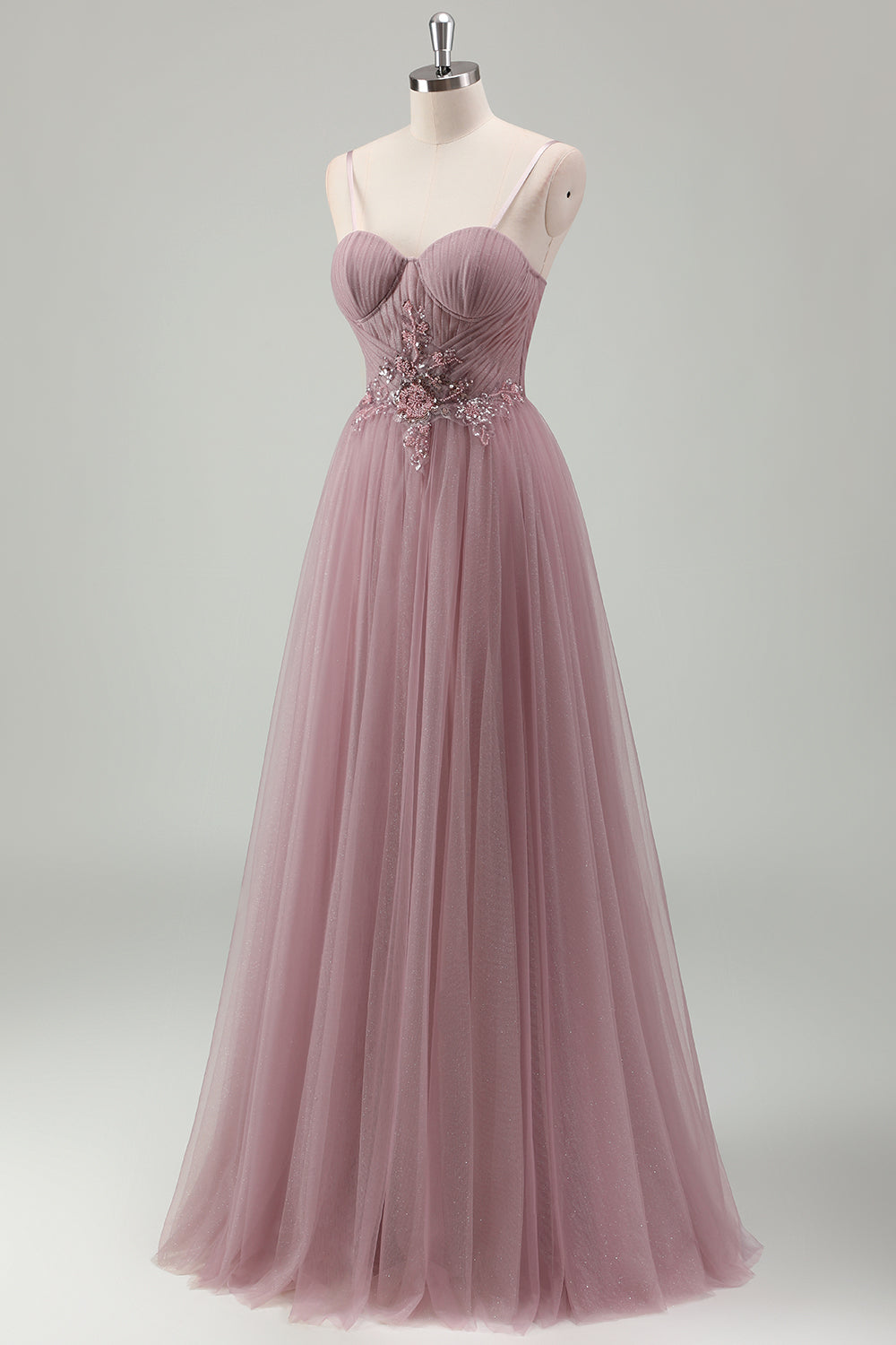 Sparkly Grigio Viola Una Linea Paillettes Corsetto Abito Da Ballo Lungo