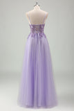 Sparkly viola A-Line Spaghetti Straps corsetto lungo Prom Dress con applicazioni