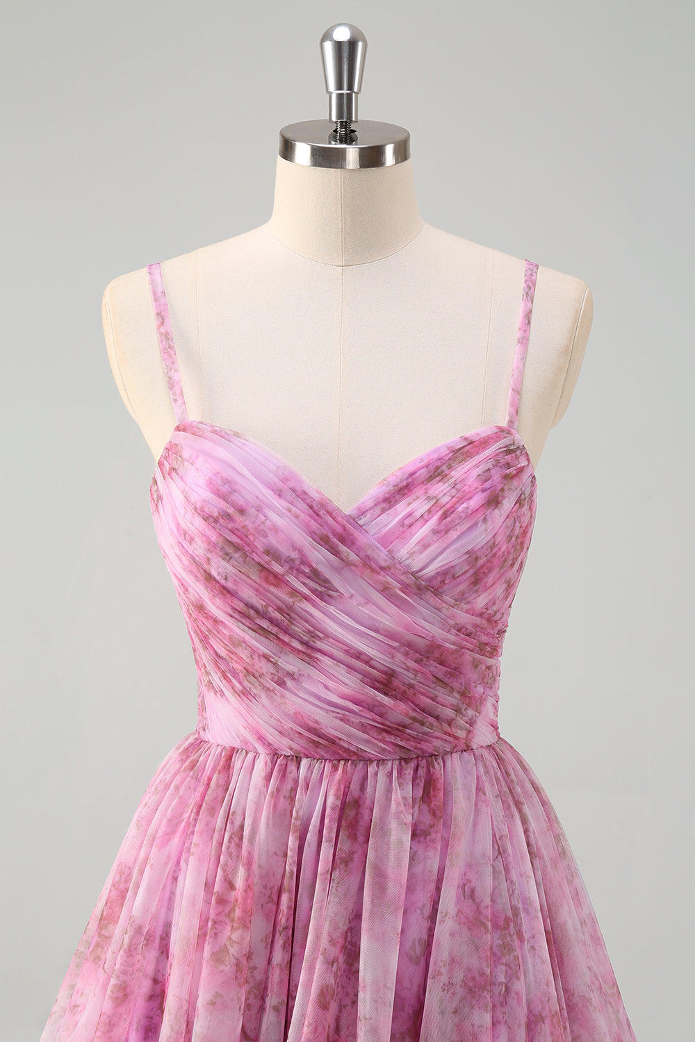Rosato viola A-Line floreale Spaghetti Straps lungo Abito da cerimonia con fessura