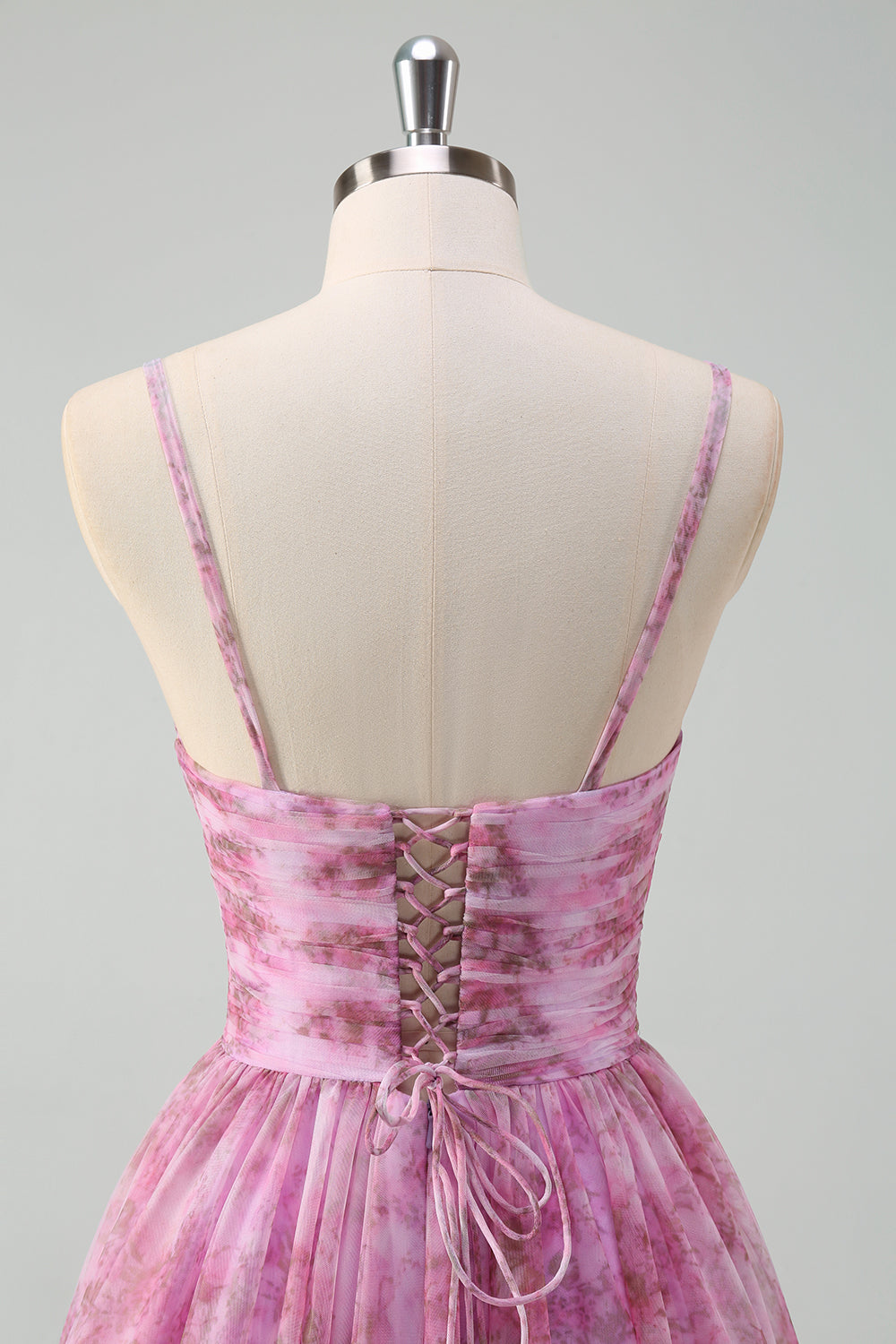 Rosato viola A-Line floreale Spaghetti Straps lungo Abito da cerimonia con fessura
