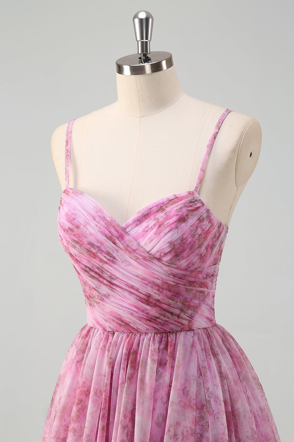 Rosato viola A-Line floreale Spaghetti Straps lungo Abito da cerimonia con fessura