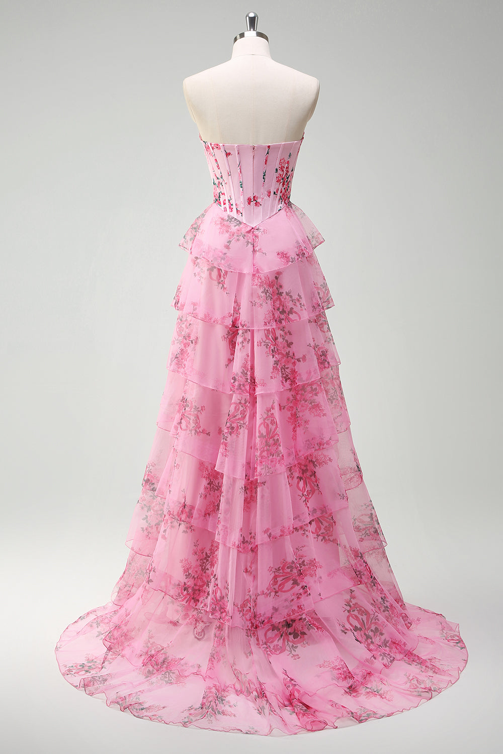 Floreale A Line corsetto senza spalline Tiered Blush Abito da cerimonia con fessura