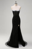 Royal Blue Corsetto Mermaid Slit Abito da cerimonia lungo con perline