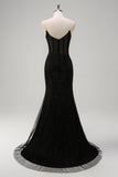 Royal Blue Corsetto Mermaid Slit Abito da cerimonia lungo con perline