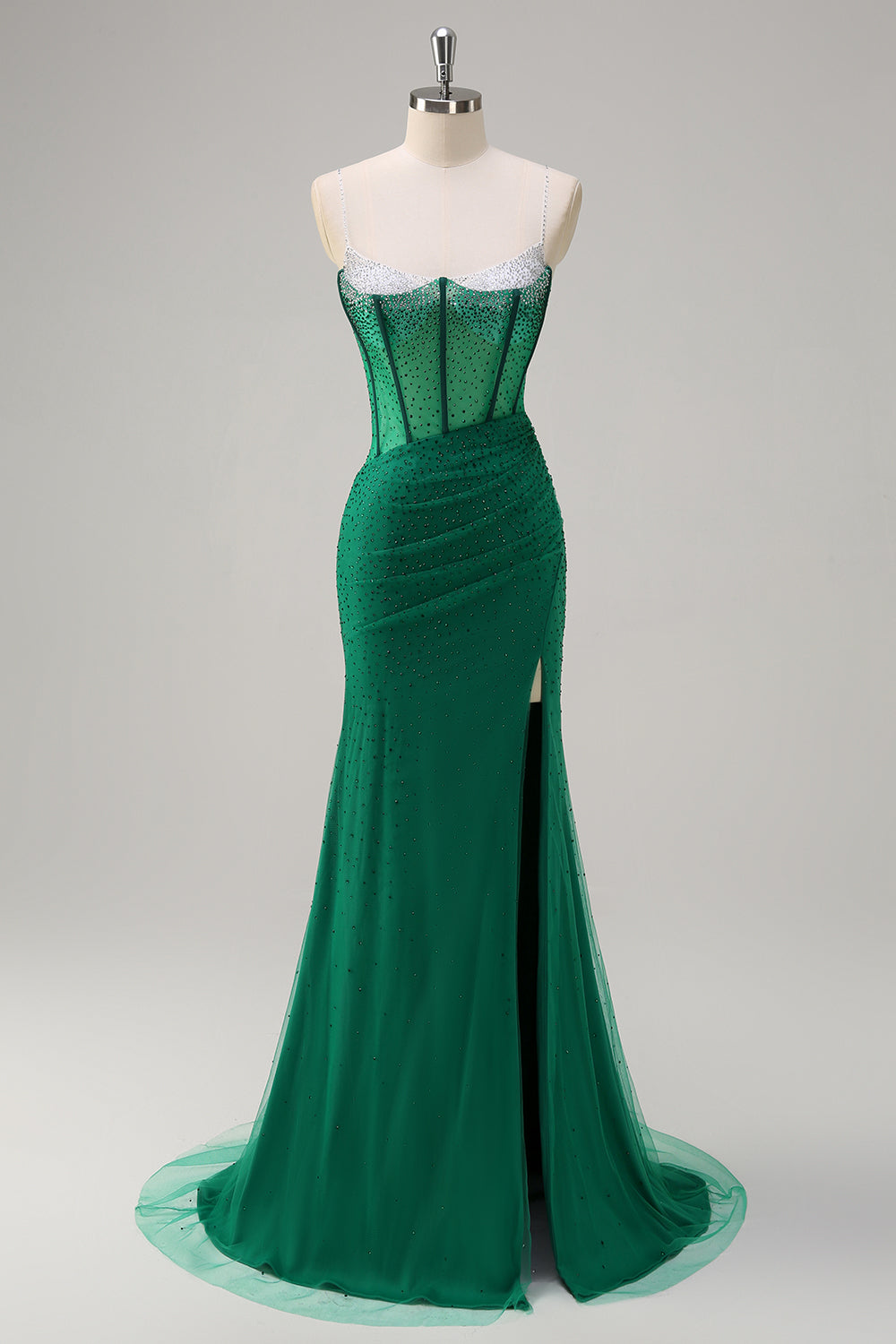 Royal Blue Corsetto Mermaid Slit Abito da cerimonia lungo con perline