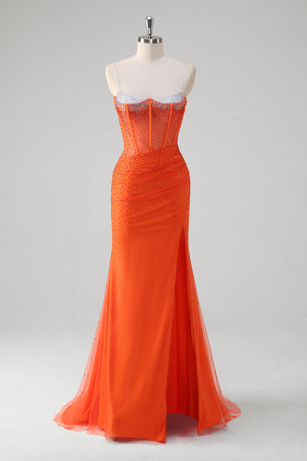 Royal Blue Corsetto Mermaid Slit Abito da cerimonia lungo con perline