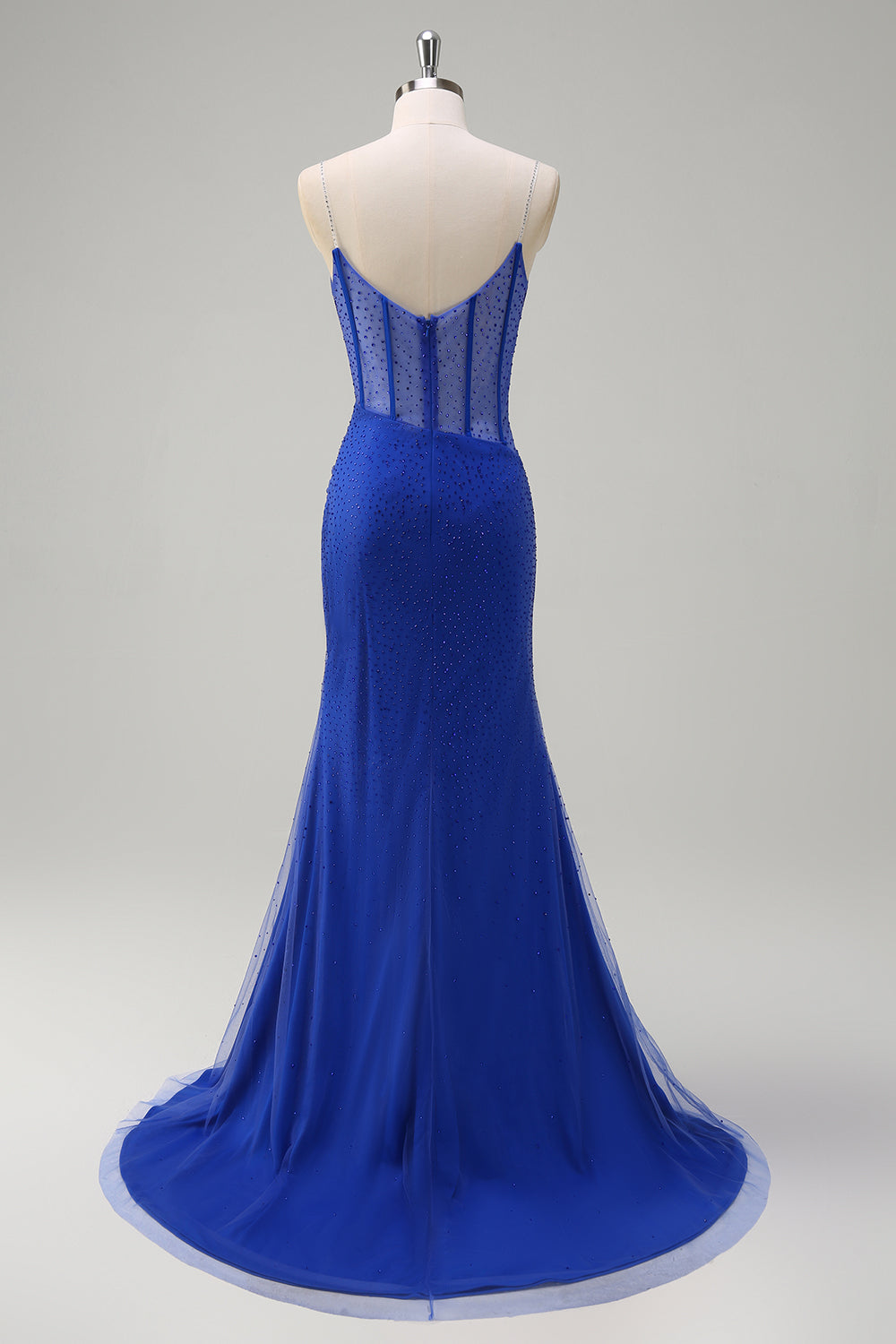 Royal Blue Corsetto Mermaid Slit Abito da cerimonia lungo con perline