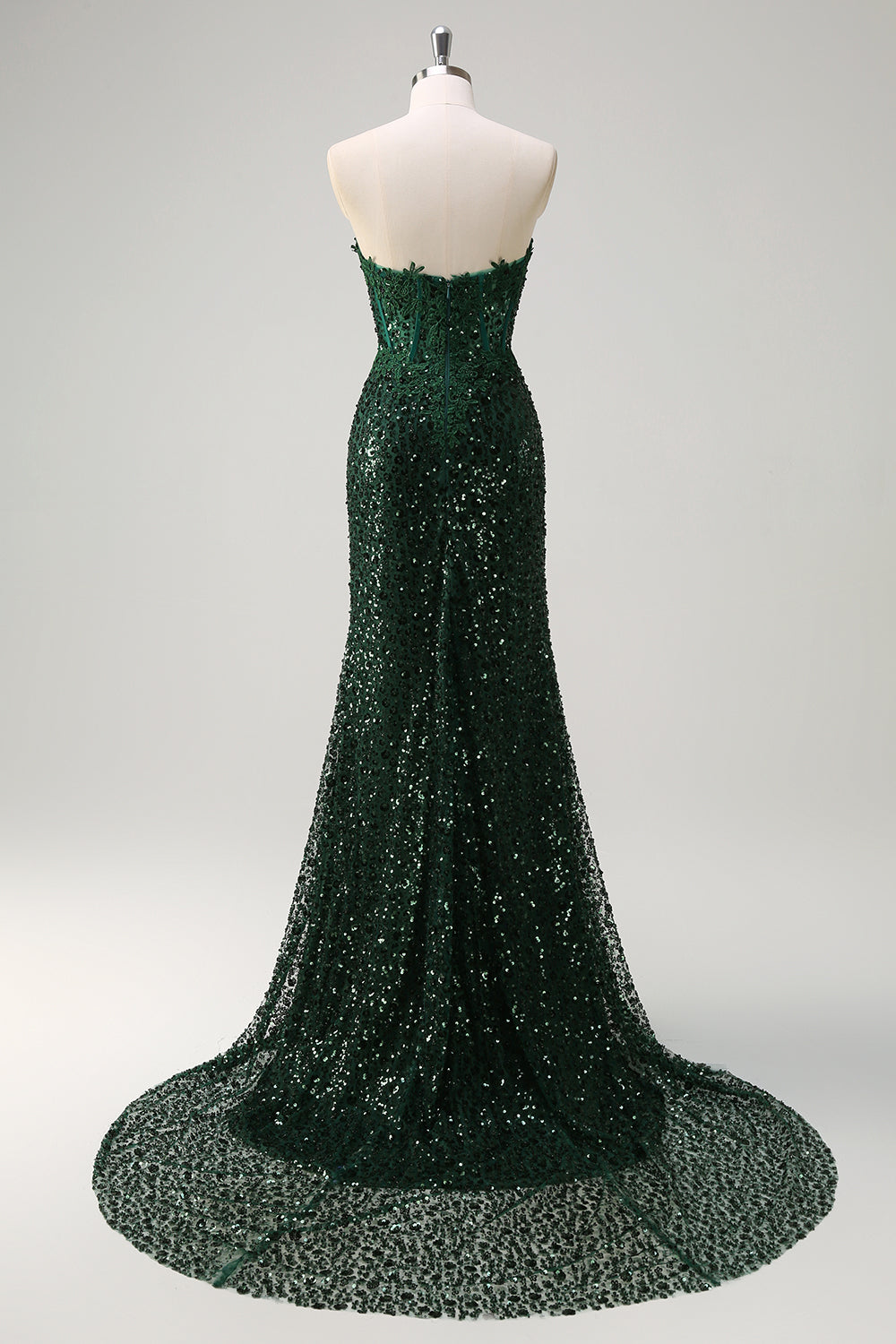 Sparkly Mermaid Sweetheart corsetto verde scuro paillettes pizzo Abito da cerimonia con fessura