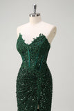 Sparkly Mermaid Sweetheart corsetto verde scuro paillettes pizzo Abito da cerimonia con fessura