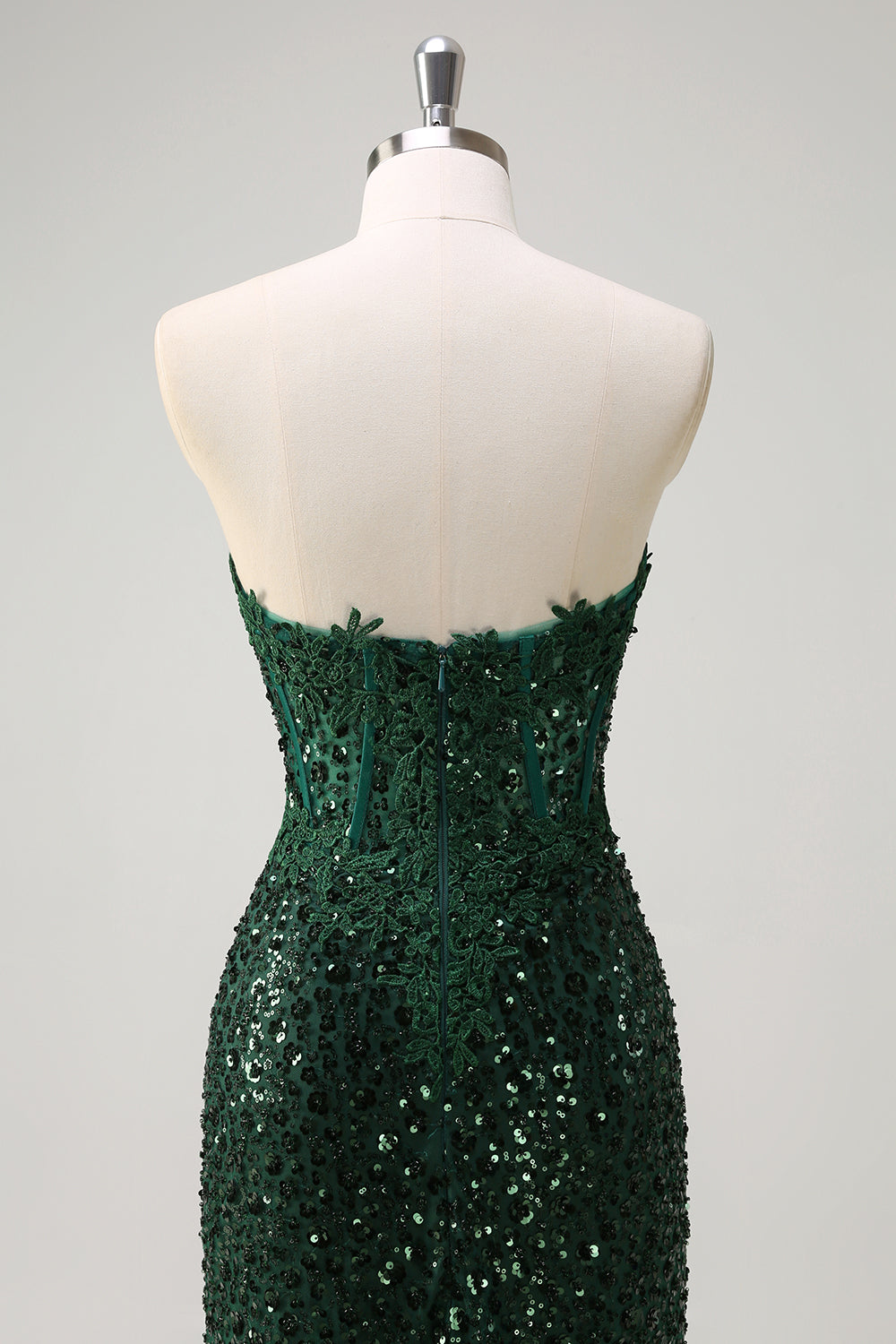 Sparkly Mermaid Sweetheart corsetto verde scuro paillettes pizzo Abito da cerimonia con fessura