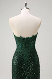 Sparkly Mermaid Sweetheart corsetto verde scuro paillettes pizzo Abito da cerimonia con fessura