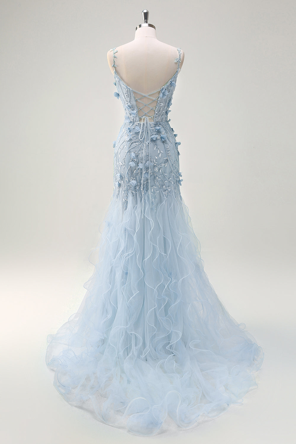 Sirena corsetto verde spaghetti cinghie lungo Abito da cerimonia con fiori 3D