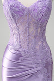 Lilla sirena spaghetti spalline lungo abito da cerimonia con appliques