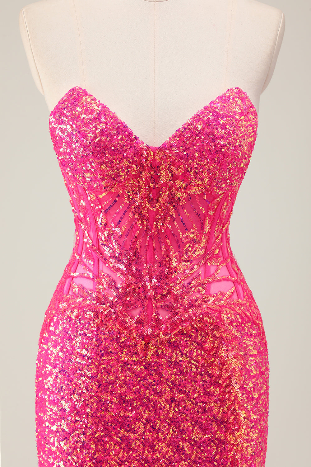 Sparkly Fuchsia Mermaid Abito da ballo lungo senza spalline con fessura