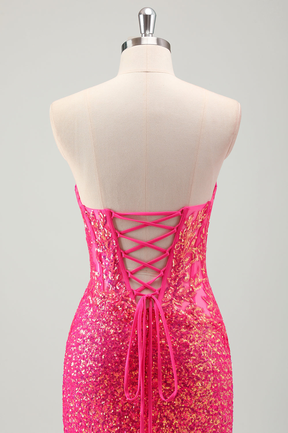 Sparkly Fucsia Mermaid corsetto senza spalline paillettes lungo Prom Dress con fessura
