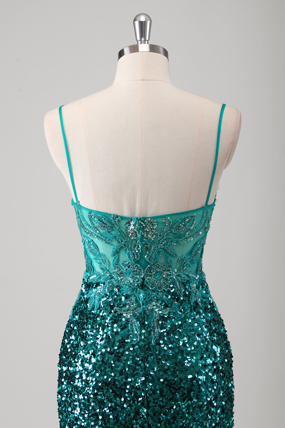 Pavone verde sirena spaghetti spalline lungo abito da cerimonia con paillettes